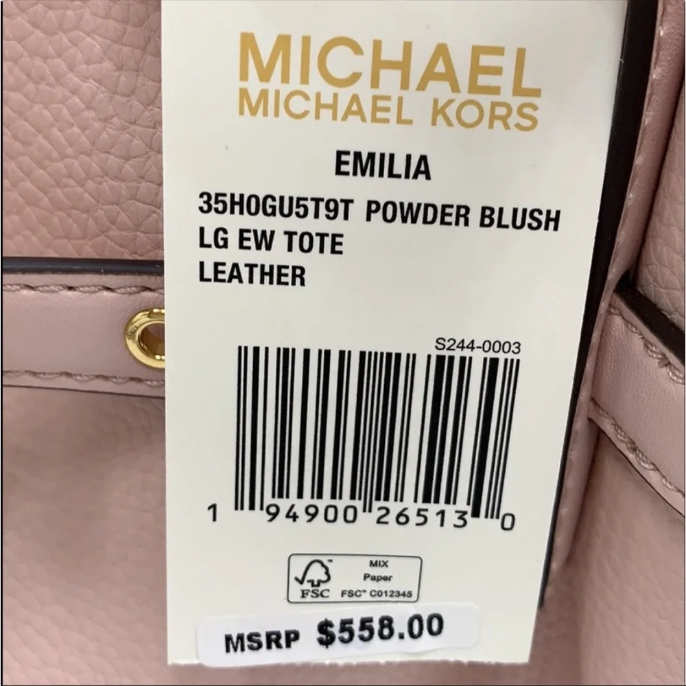 NWT MICHAEL KORS EMILIA LARGE EAST WEST TOTE BAG POWDER BLUSH COLOR - Picture 11 of 11